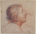 Youth Gazing Upwards in Profile, Francesco Montelatici ("Cecco Bravo") (Italian, Florence 1601–1661 Innsbruck), Red and black chalk